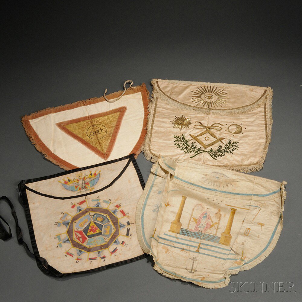 Appraisal: Four Masonic Aprons America late th century the first of