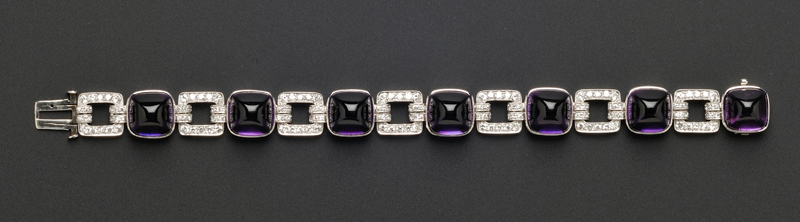 Appraisal: Art Deco Platinum and Amethyst Bracelet Greenleaf Crosby bezel-set with