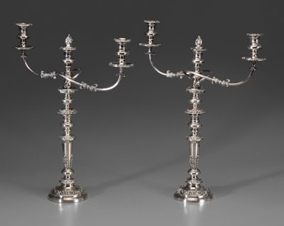 Appraisal: Pair Old Sheffield Plate Candelabra English early th century each