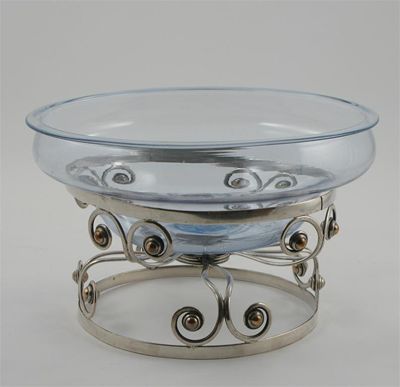 Appraisal: An Arts and Crafts wirework and glass pedestal bowl circular