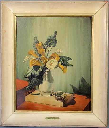 Appraisal: Oil on artist board still life painting titled Apres Midi