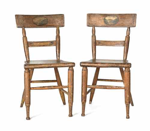 Appraisal: Set of six Pennsylvania or Maryland painted plank seat chairs