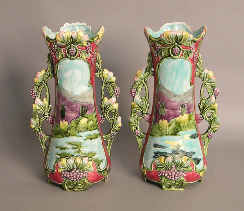 Appraisal: Pair of majolica vases h