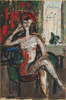 Appraisal: Jack Godderis Belgium Abstract portrait of a nude female seated