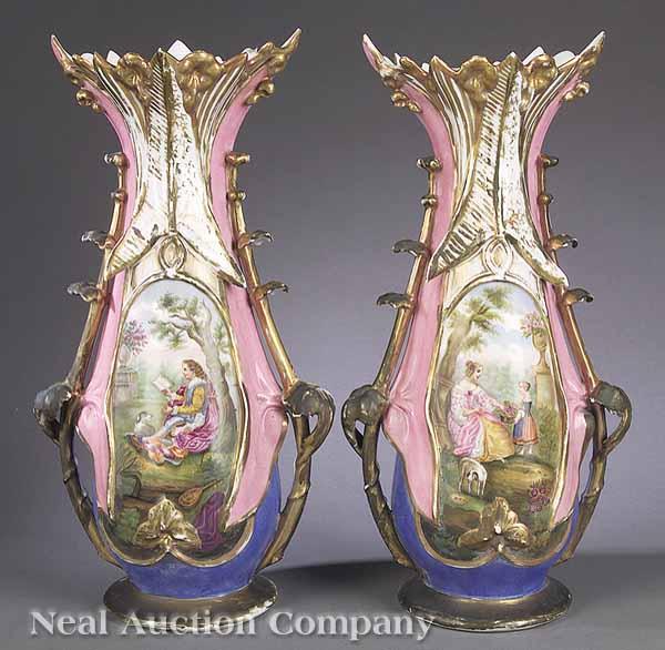 Appraisal: A Pair of Tall Paris Porcelain Vases mid- th c