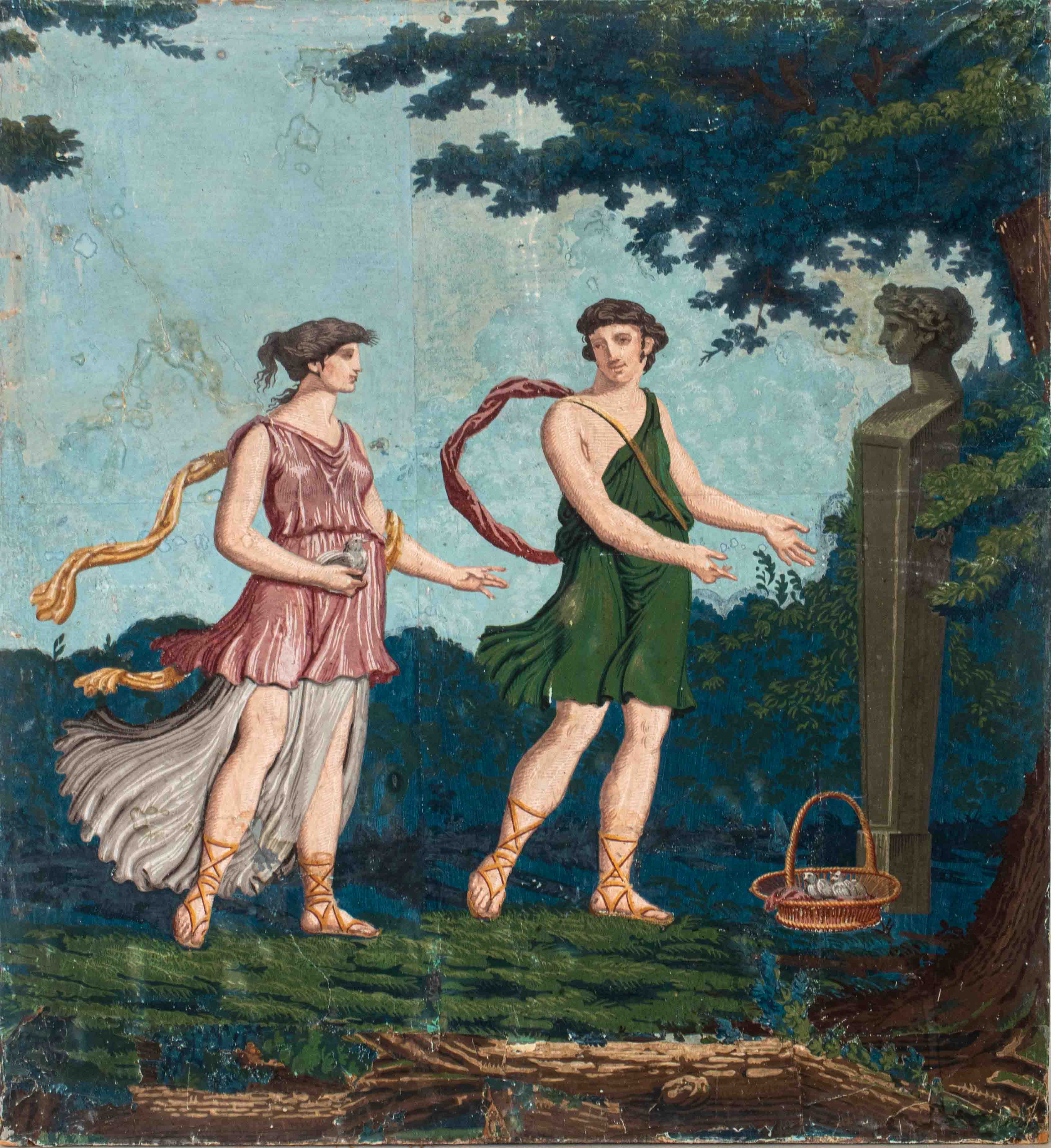 Appraisal: CONTINENTAL MYTHOLOGICAL WALLPAPER PANEL Continental tempera on paper wallpaper panel