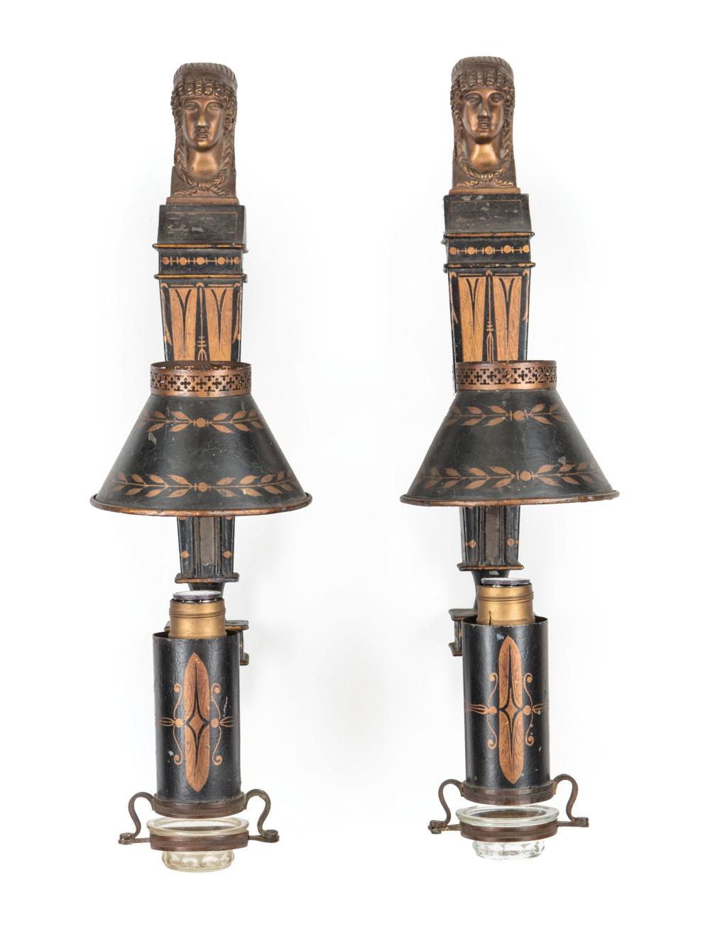 Appraisal: Pair of Empire Tole Peinte Sconces th c font in