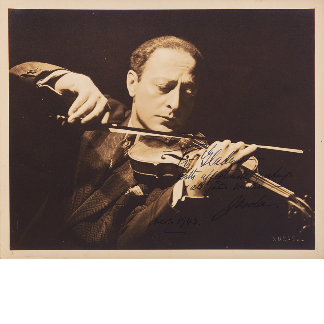 Appraisal: HEIFETZ JASCHA Inscribed photograph To Gladys with affection and all