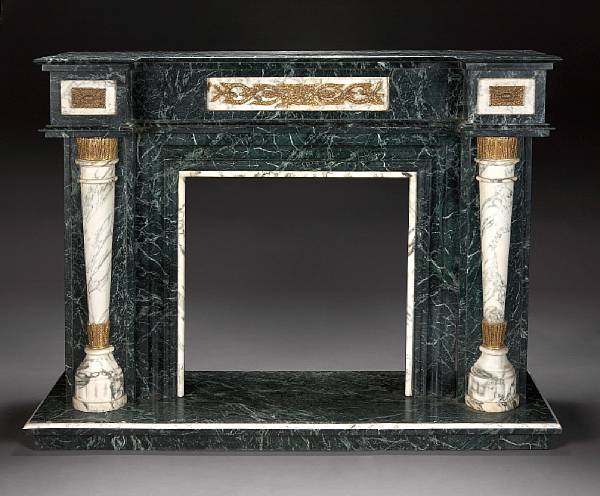 Appraisal: A Neoclassical metal mounted green and white marble fireplace surround