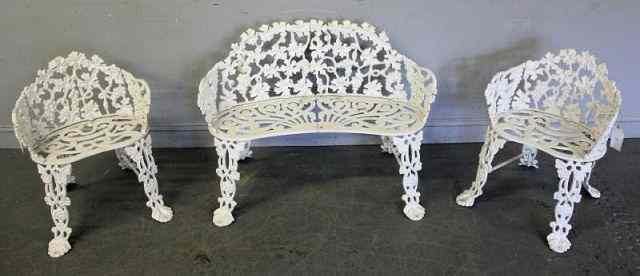 Appraisal: Vintage Piece Outdoor Aluminum Grape Pattern SetIncludes bench and two