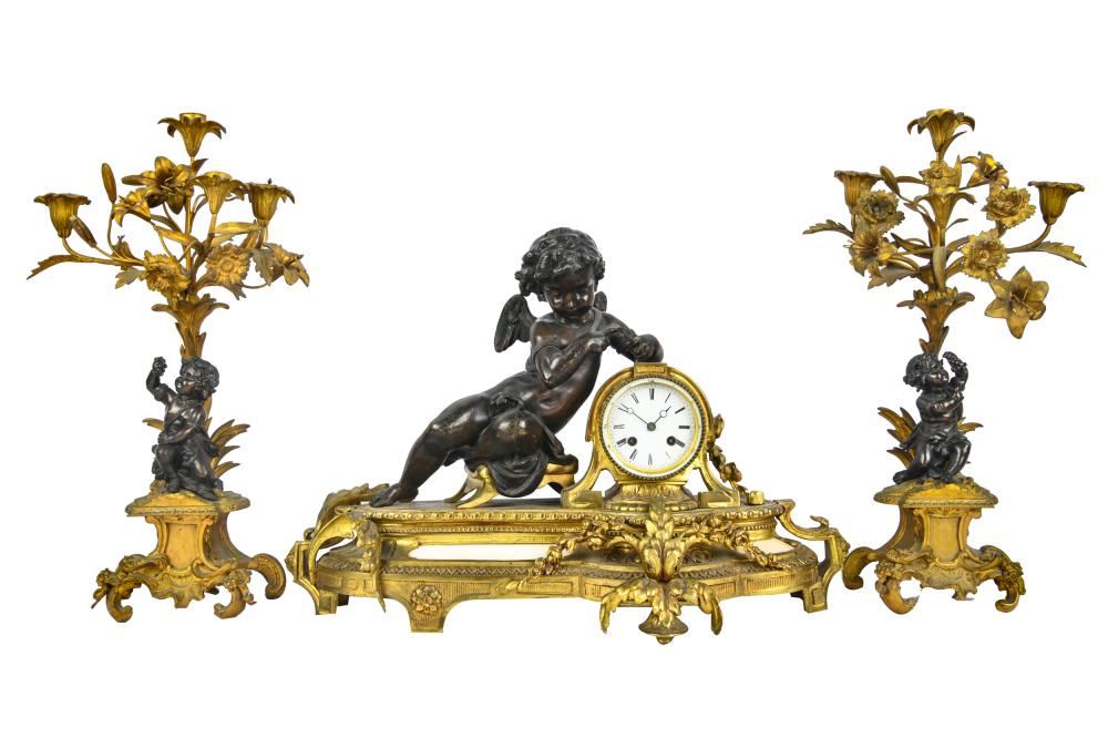 Appraisal: FRENCH CLOCK GARNITURE SETcomprising a mantel clock and two garnitures