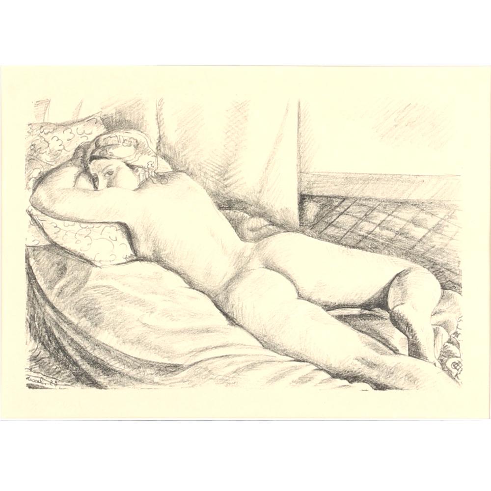 Appraisal: PIERRE DEVAL FRENCH - RECLINING FEMALE NUDE LITHOGRAPH H X