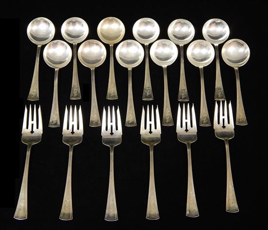 Appraisal: STERLING SILVER Flatware marked Galt Bro Sterling eighteen pieces monogrammed