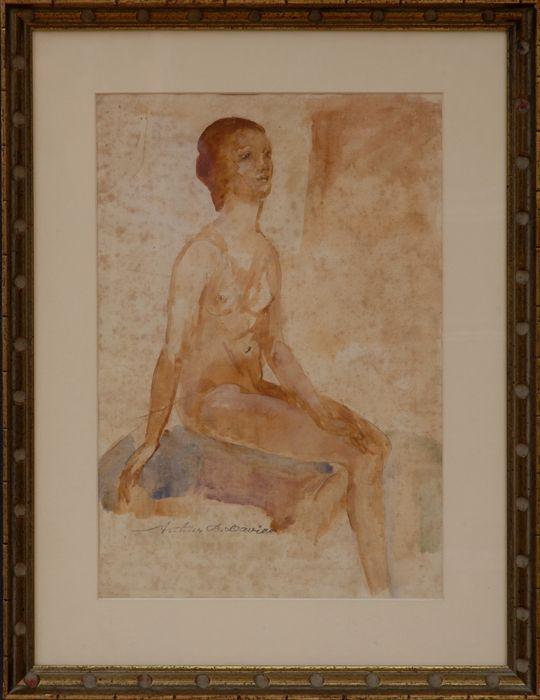 Appraisal: ARTHUR BOWEN DAVIES - NUDE IN A LANDSCAPE Watercolor on