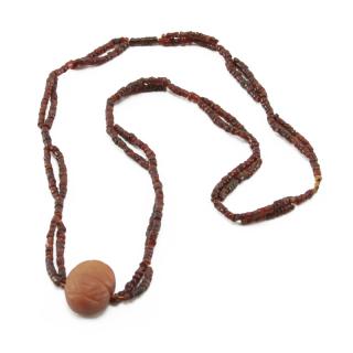 Appraisal: Pre-Columbian Two Strand Beaded Fertility Necklace with Carved Carnelian Stone