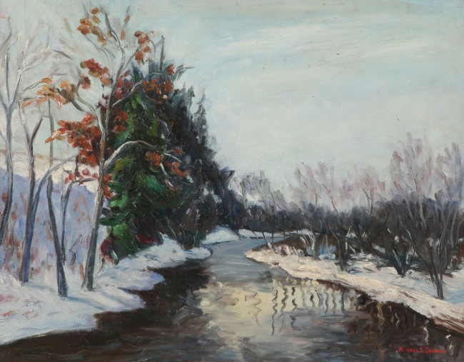 Appraisal: Winter landscape with creek oil on canvas board x SLR