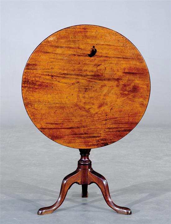 Appraisal: George III mahogany tea table circa circular top tilts over