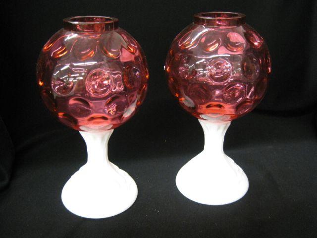 Appraisal: Pair of Cranberry Art Glass Vases rose bowl style coin