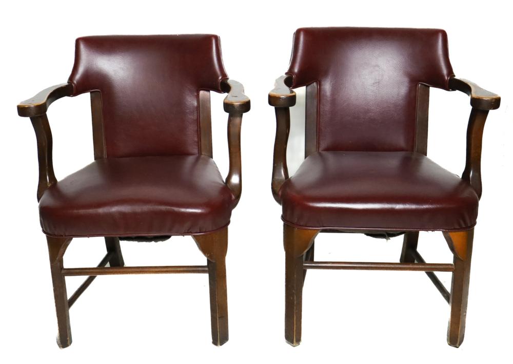 Appraisal: PAIR GEORGIAN LEATHER COVERED LIBRARY CHAIRSPair of Georgian leather covered