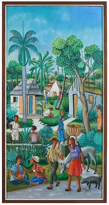 Appraisal: Louines Mentor Haitian born A Village Scene signed lower right