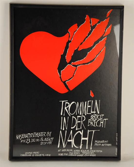 Appraisal: Bertolt Brecht Poster Trommeln in der Nacht paper label on