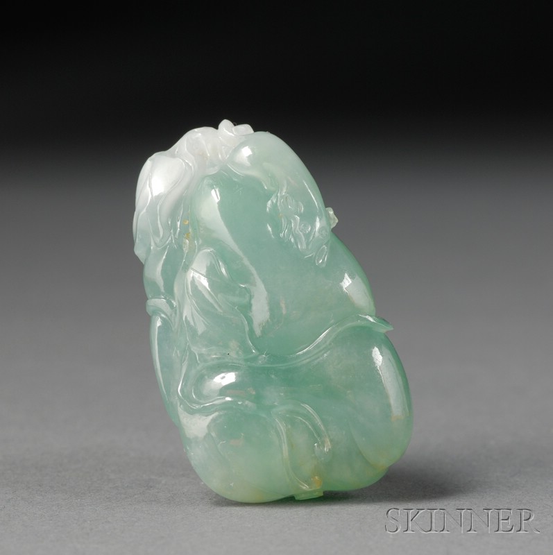 Appraisal: Jade Pendant highly translucent sea green stone carving of double