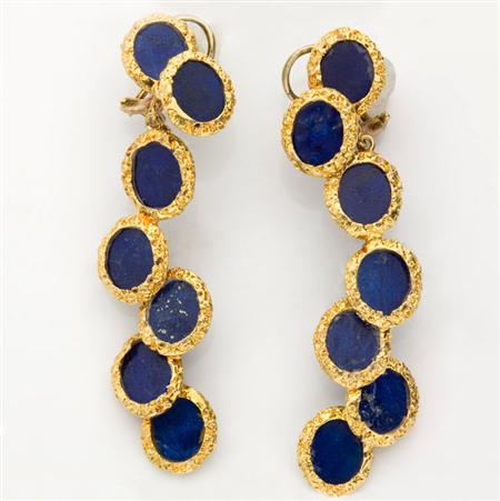 Appraisal: Pair of Gold and Lapis Pendant-Earrings Estimate -