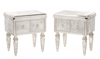 Appraisal: Pair Contemporary Mirrored Side Tables American contemporary A pair of