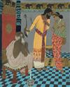 Appraisal: L ON CARR Triptych of exotic images Gouache heightened with