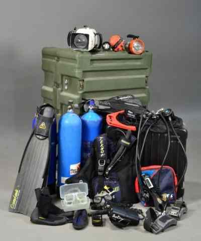 Appraisal: LARGE LOT OF SCUBA DIVING EQUIPMENTIncluding three compressed air tanks