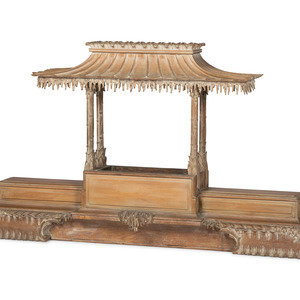 Appraisal: A Modernist Chinese Chippendale Carved Wood Architectural Jardiniere American th