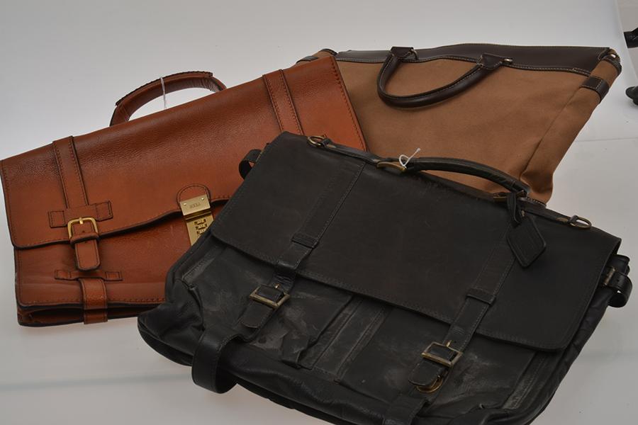 Appraisal: TWO LEATHER BRIEFCASES TOGETHER WITH CANVAS BAG TWO LEATHER BRIEFCASES