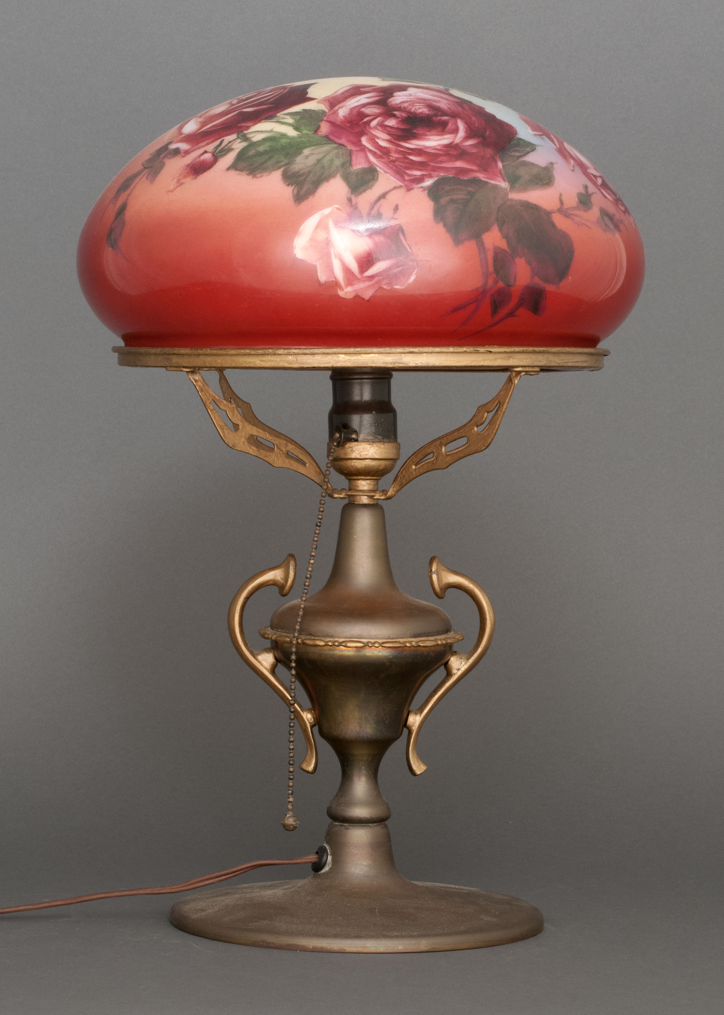 Appraisal: GONE WITH THE WIND-STYLE LAMP Shade with painted decoration of