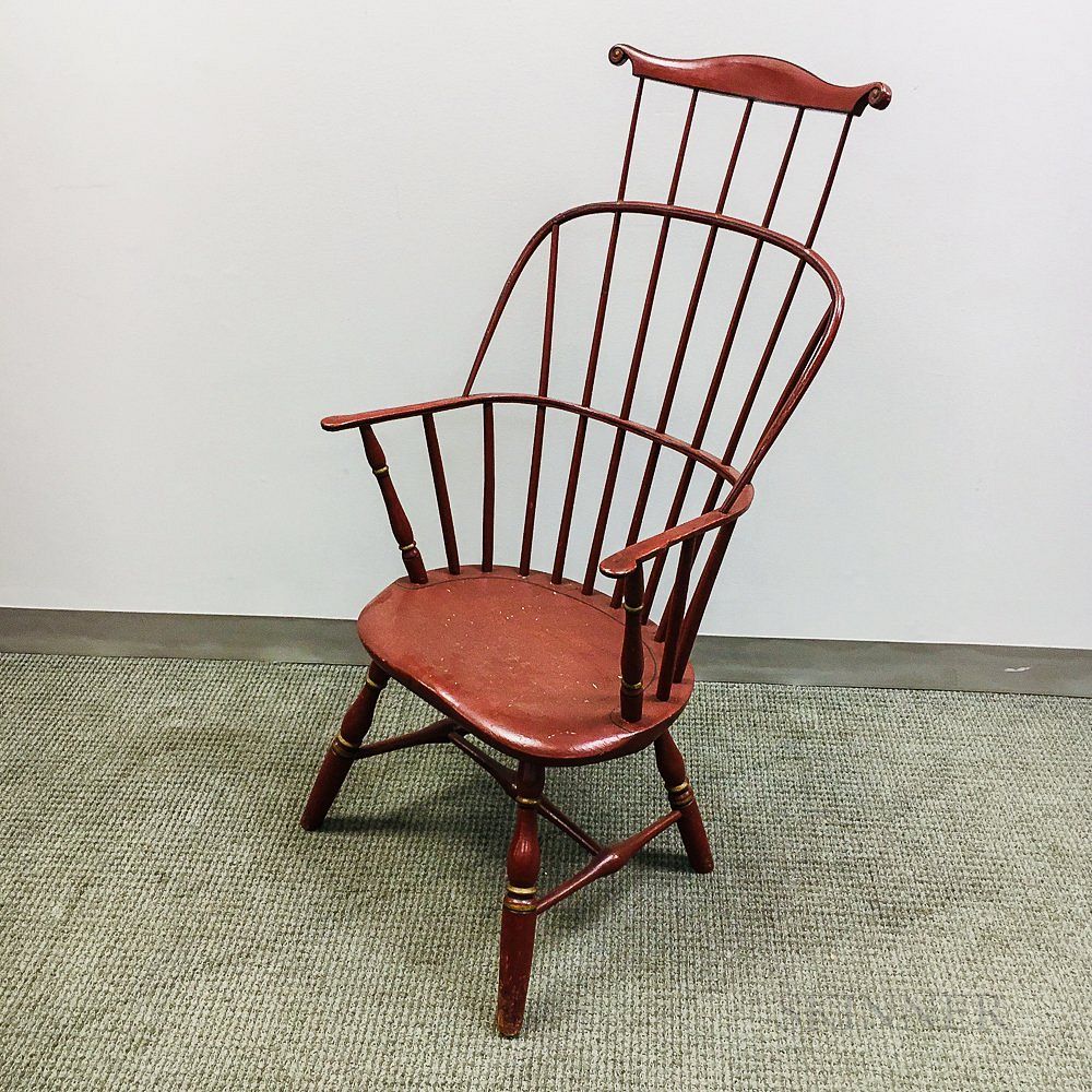 Appraisal: Red-painted Combed Sack-back Windsor Chair Red-painted Combed Sack-back Windsor Chair