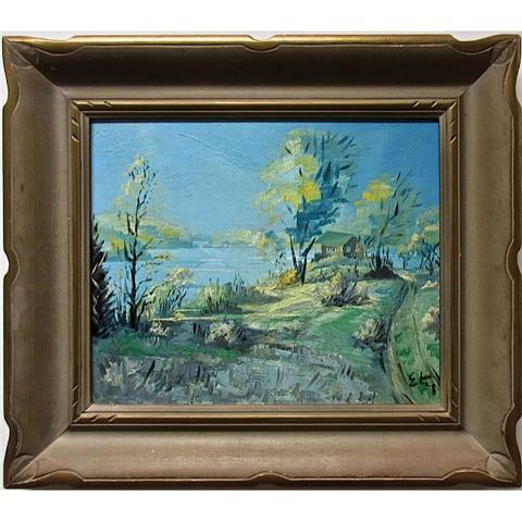 Appraisal: SIGNED CANADIAN TH CENTURY LAKESIDE COTTAGE OIL ON CANVAS BOARD