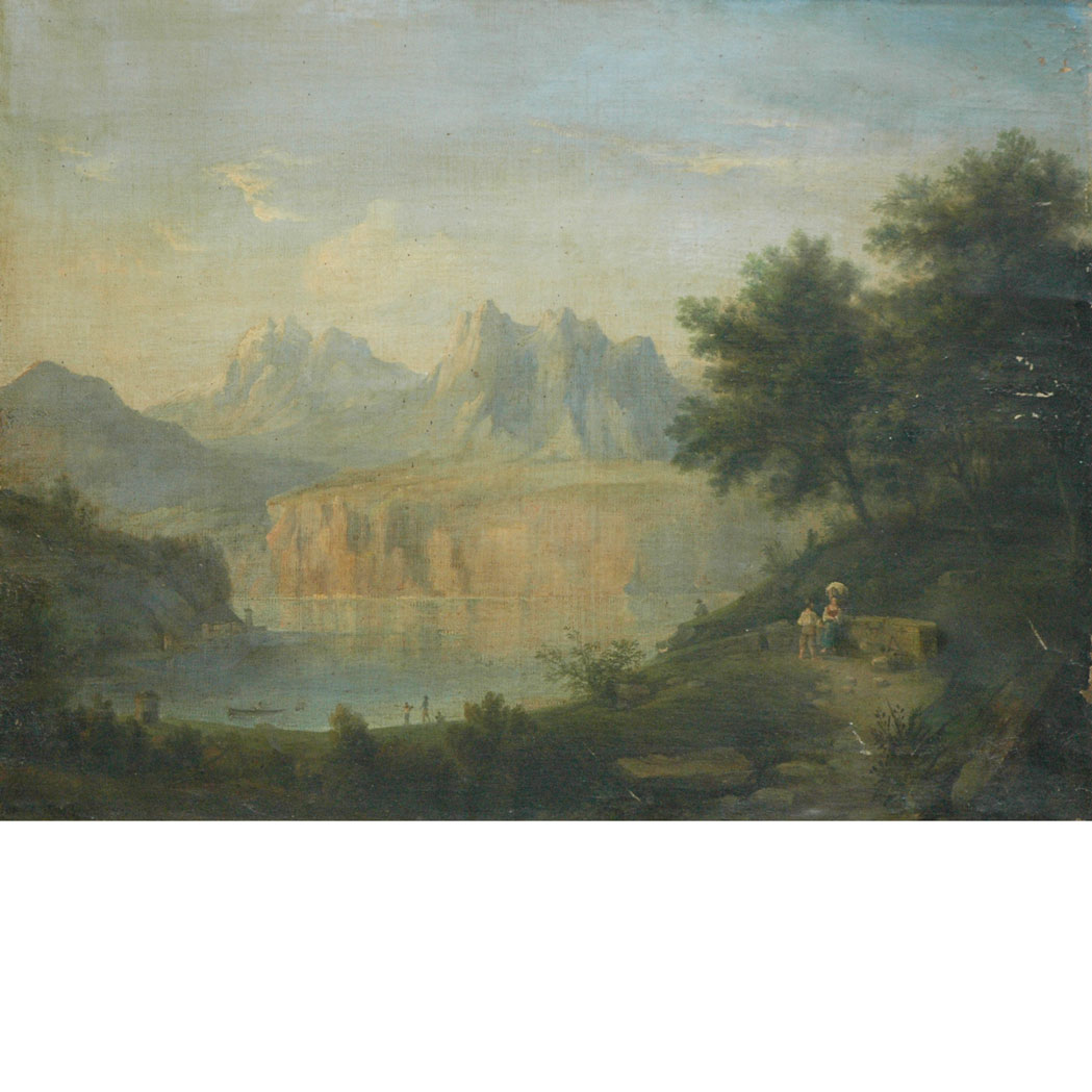 Appraisal: Italian School th Century Figures Beside an Alpine Lake Oil