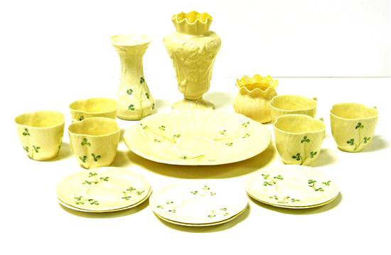 Appraisal: Belleek sixteen pieces green mark shamrock cake plate '' diam