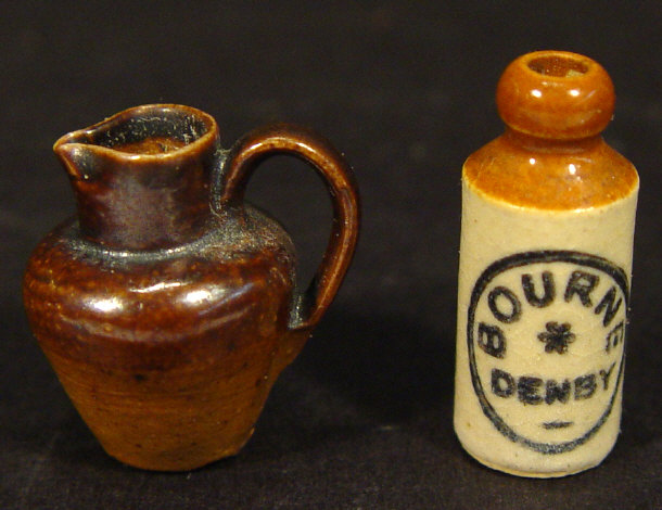 Appraisal: Bourne Denby miniature stoneware advertising bottle and a miniature stoneware