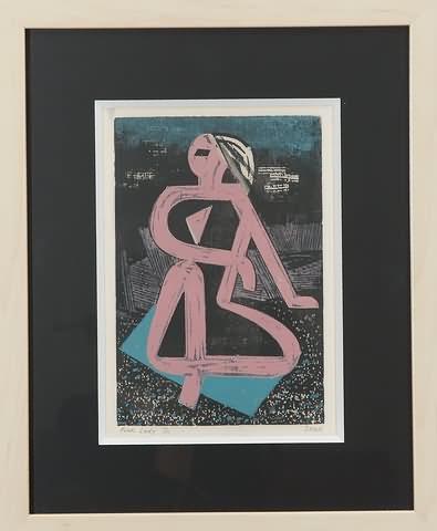 Appraisal: Pink Lady woodblock print x image size pencil signed LR