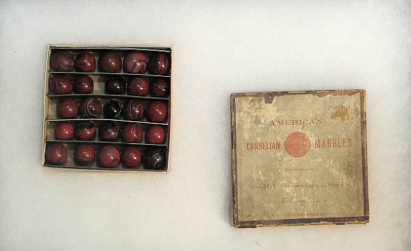 Appraisal: Christensen amp Sons American Cornelian Boxed Marbles Important red brick