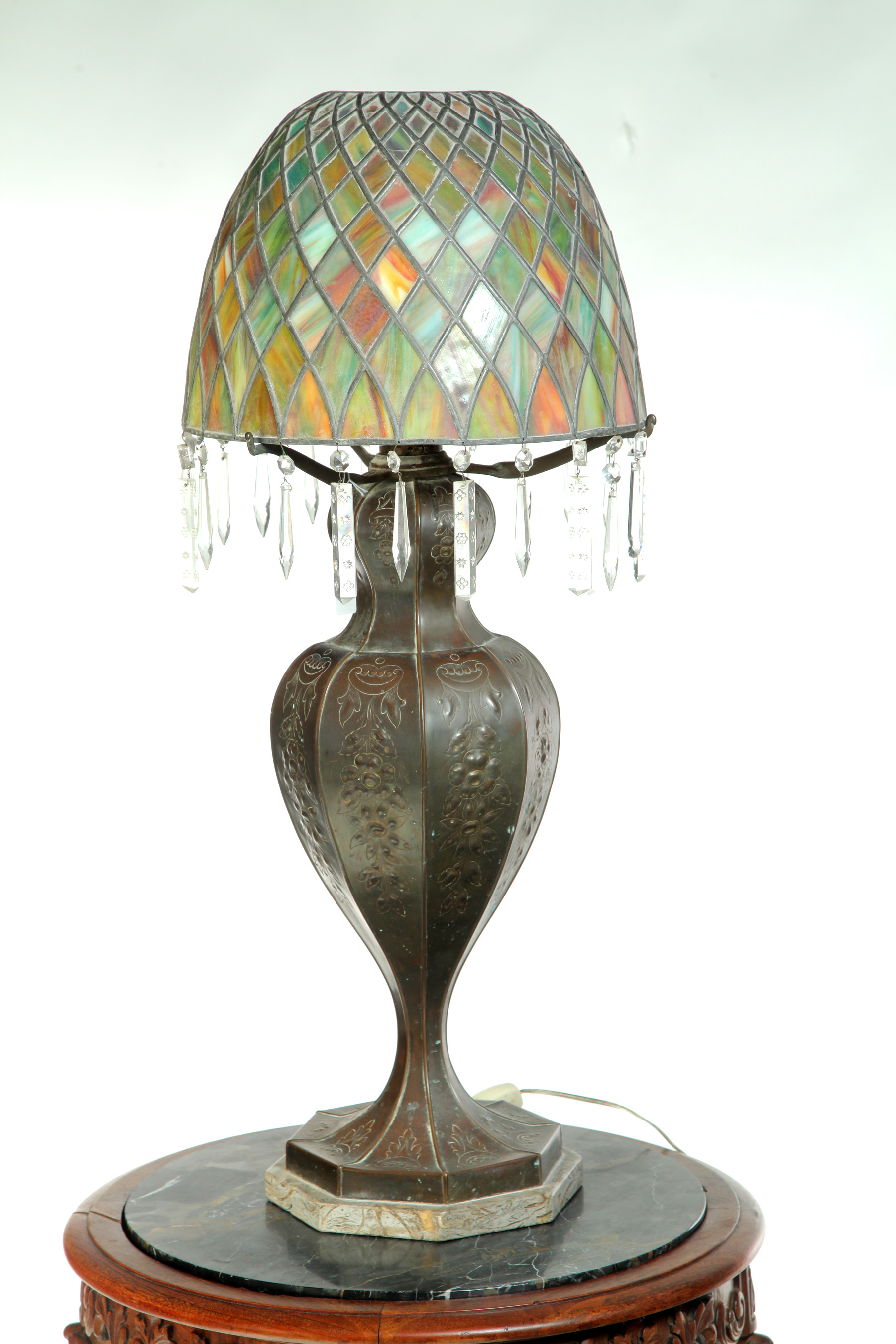 Appraisal: LEADED SLAG GLASS LAMP American st half- th century Pressed