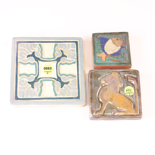 Appraisal: PEWABIC ETC Three tiles a Pewabic lion in lustered glazes