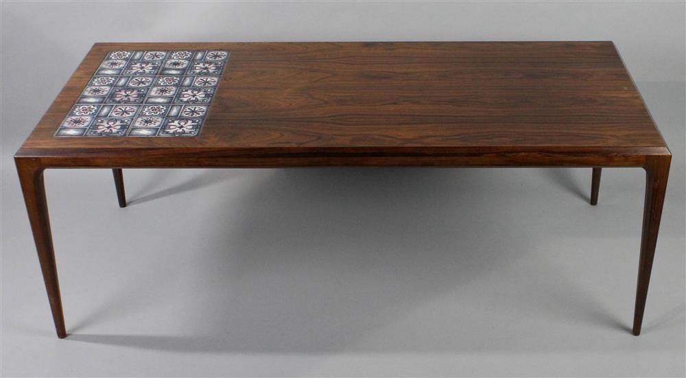 Appraisal: MID-CENTURY MODERN JOHANNES ANDERSON ROSEWOOD COFFEE TABLE INLAID WITH ROYAL