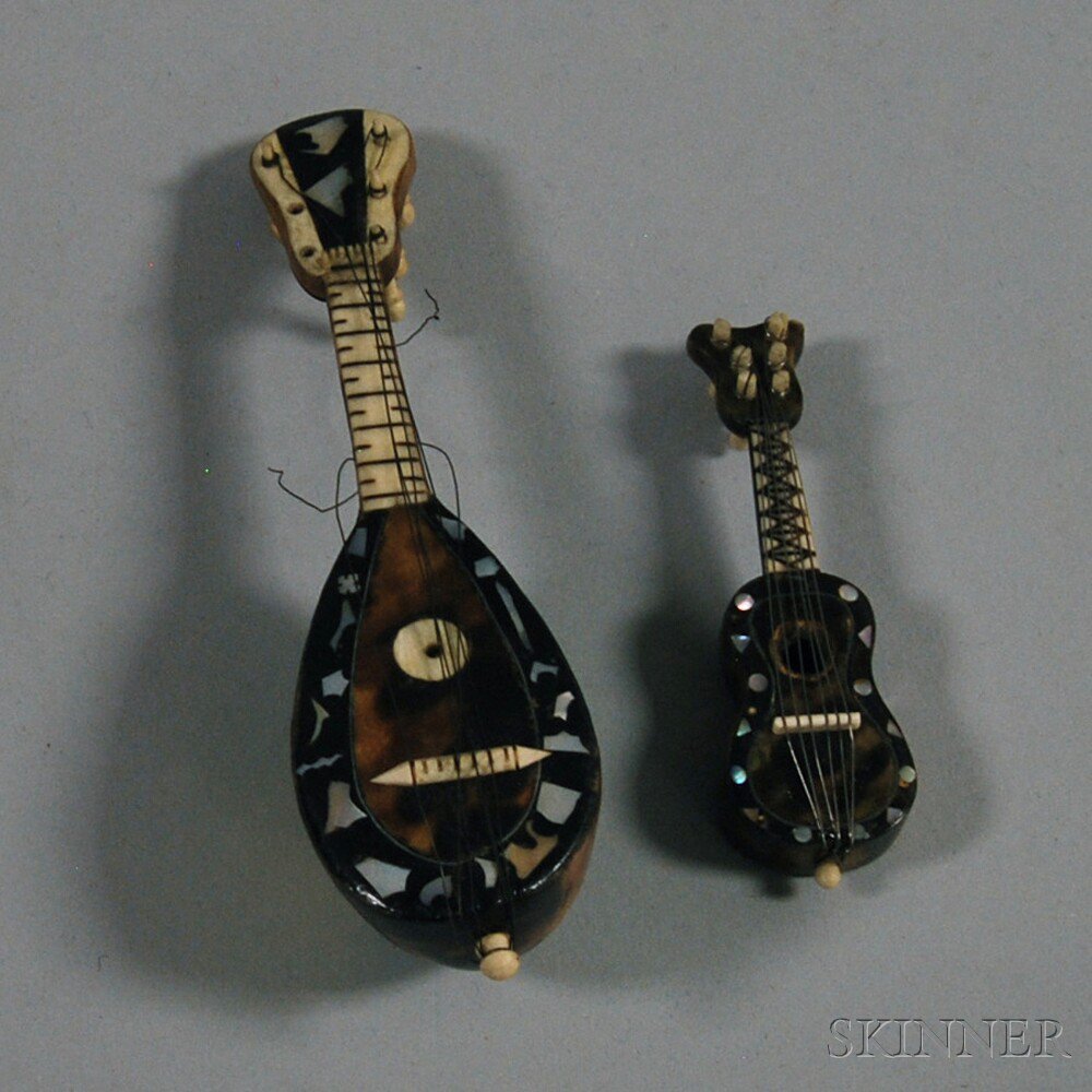 Appraisal: Two Miniature Tortoiseshell and Ivory String Instruments a mandolin and