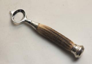 Appraisal: Sterling Silver Bottle Opener with Antler Handle Sterling Band and