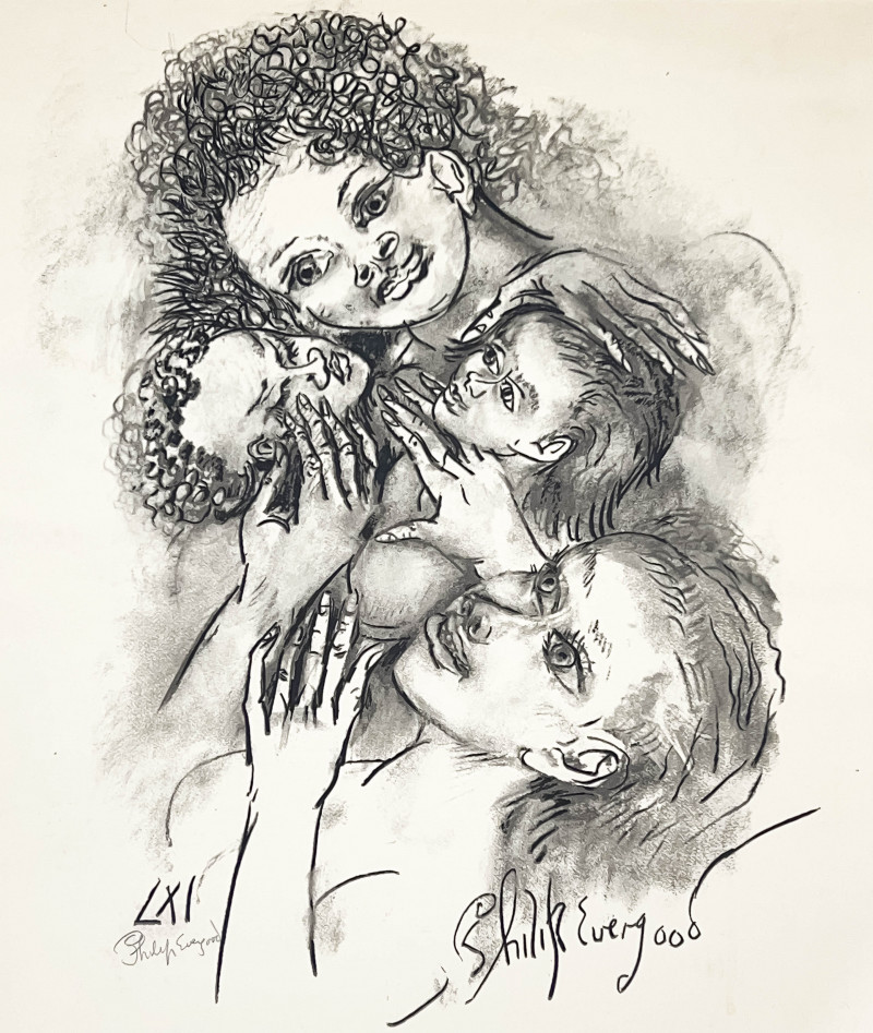 Appraisal: Philip EvergoodAmerican Untitled Mother and Children serigraphsight x inches