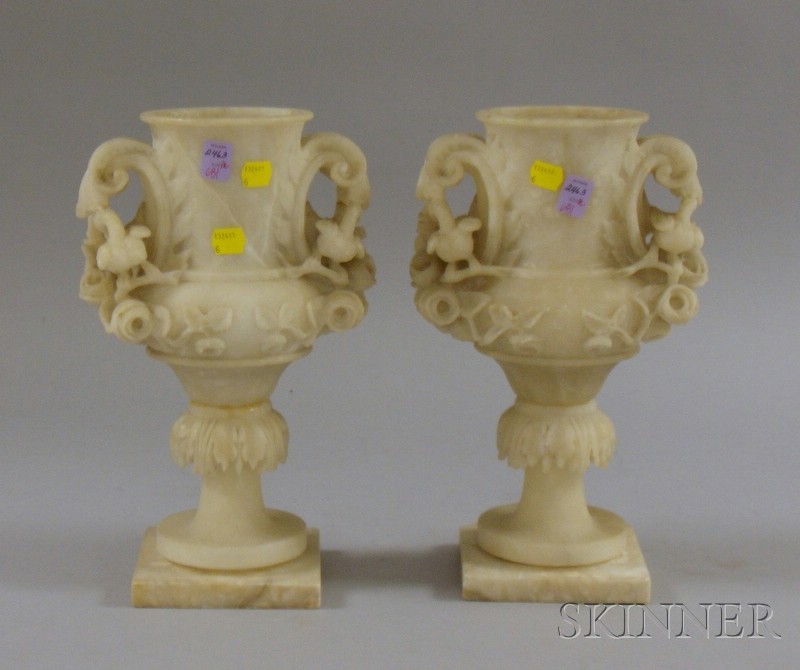 Appraisal: Pair of Carved Alabaster Vases ht in