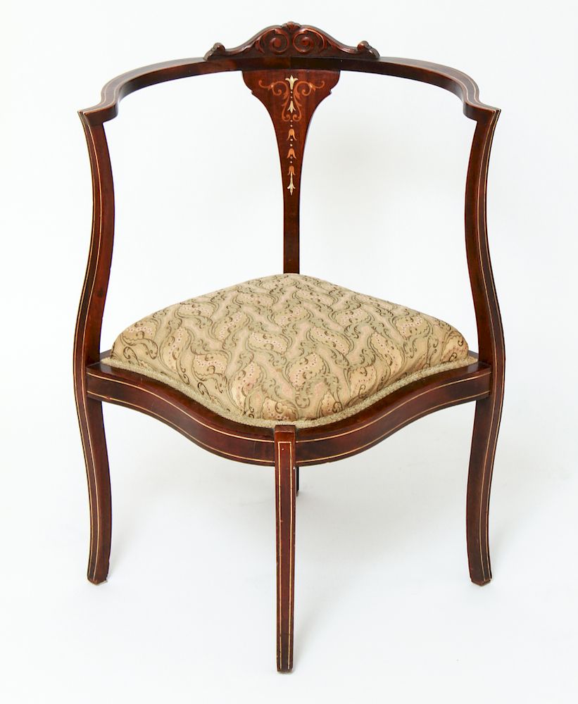 Appraisal: Mahogany Mother of Pearl Inlay Corner Chair Mahogany corner chair