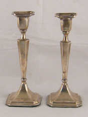 Appraisal: A pair of Art Deco style silver candlesticks Dutch assay