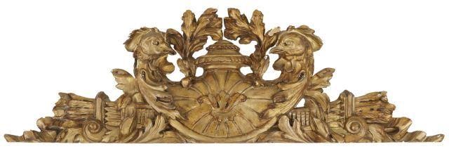 Appraisal: Continental architectural giltwood crest with roosters' heads over quivers of